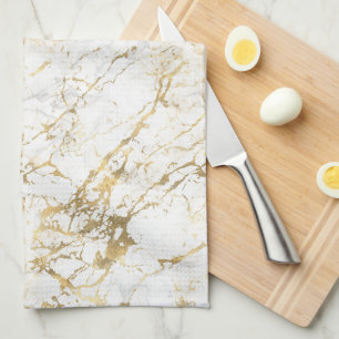 Linge De Cuisine Marbre Blanc & Or