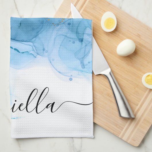 Linge De Cuisine Marbre bleu Abstrait (Quart Plié)