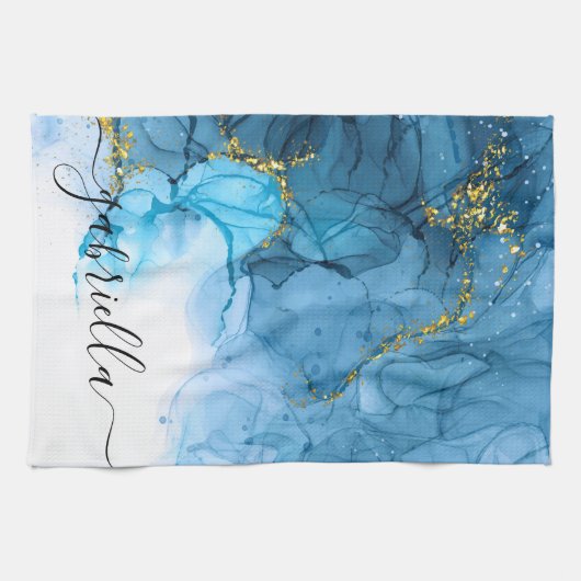 Linge De Cuisine Marbre bleu Abstrait (Horizontal)