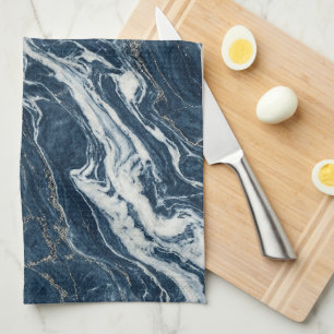 Linge De Cuisine Marbre Bleu Foncé Élégant Style Minimaliste