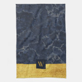 Linge De Cuisine Marbre Bleu Monogramme Élégant (Vertical)