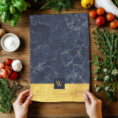 Linge De Cuisine Marbre Bleu Monogramme Élégant