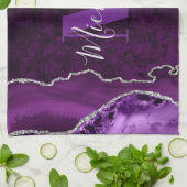 Linge De Cuisine Marbre d'agate à monogramme pailleté violet et arg (Plié)