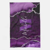 Linge De Cuisine Marbre d'agate à monogramme pailleté violet et arg (Vertical)