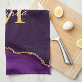 Linge De Cuisine Marbre d'agate violet et or (Quart Plié)