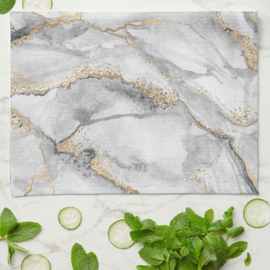 Linge De Cuisine Marbre d'argent blanc or assez (Plié)