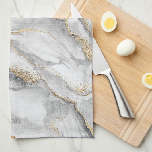 Linge De Cuisine Marbre d'argent blanc or assez (Quart Plié)