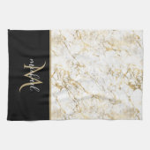Linge De Cuisine Marbre doré et blanc avec monogramme noir (Horizontal)