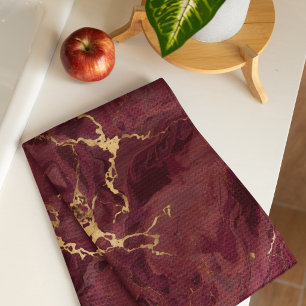 Linge De Cuisine Marbre élégant de luxe bordeaux or