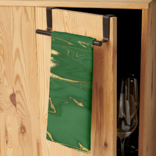 Linge De Cuisine Marbre Glam Green Gold Faux