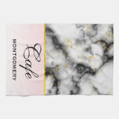 Linge De Cuisine Marbre gris lisse moderne avec ruban or (Horizontal)