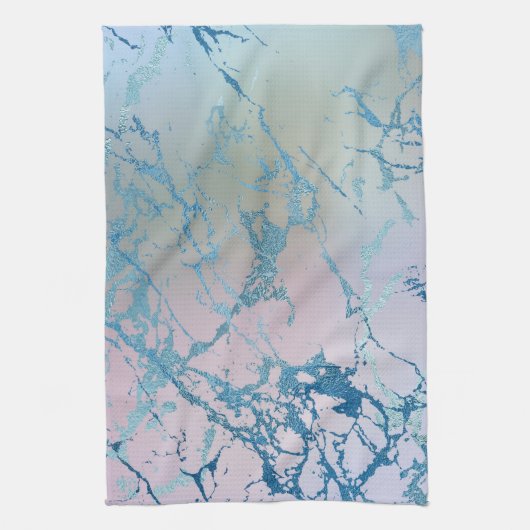 Linge De Cuisine Marbre Iridescente | Tendance Faux Holo bleu rose (Vertical)