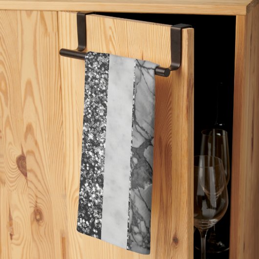 Linge De Cuisine Marbre léopard pailleté rayures Glam 4 (Pliage en tiers)