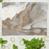 Linge De Cuisine Marbre liquide - perle et or (Plié)