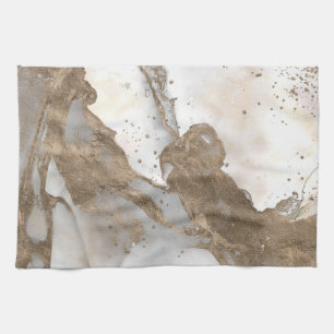 Linge De Cuisine Marbre liquide - perle et or
