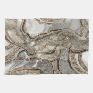 Linge De Cuisine Marbre liquide - perle et or