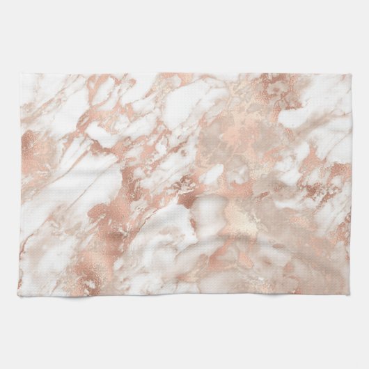 Linge De Cuisine Marbre moderne blanc et or rose (Horizontal)