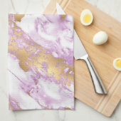 Linge De Cuisine Marbre Moderne Violet Clair, Blanc et Or (Quart Plié)