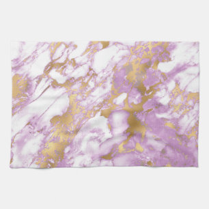 Linge De Cuisine Marbre Moderne Violet Clair, Blanc et Or