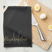 Linge De Cuisine Marbre noir (Quart Plié)