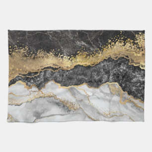 Linge De Cuisine Marbre noir avec or assez