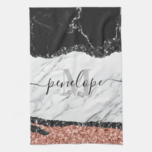 Linge De Cuisine Marbre noir blanc et Parties scintillant