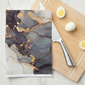 Linge De Cuisine Marbre noir blanc or (Quart Plié)