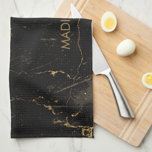 Linge De Cuisine Marbre noir d'or (Quart Plié)