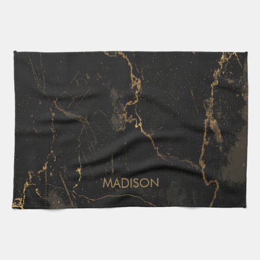 Linge De Cuisine Marbre noir d'or (Horizontal)