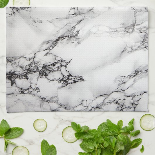 Linge De Cuisine marbre noir et blanc (Plié)