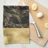 Linge De Cuisine Marbre noir et or à monogramme (Quart Plié)
