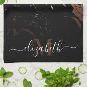 Linge De Cuisine Marbre noir rose or (Plié)