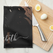 Linge De Cuisine Marbre noir rose or (Quart Plié)