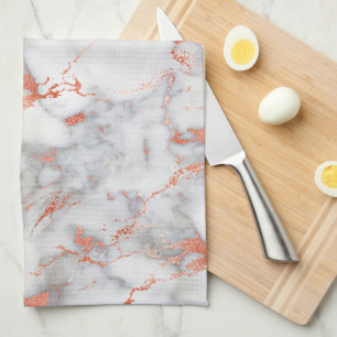Linge De Cuisine Marbre or blanc et Rose 7