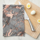 Linge De Cuisine Marbre rose gris or design moderne (Quart Plié)