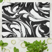 Linge De Cuisine Marbre Tourbillonnant Noir Et Blanc Motif (Plié)