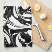 Linge De Cuisine Marbre Tourbillonnant Noir Et Blanc Motif (Quart Plié)