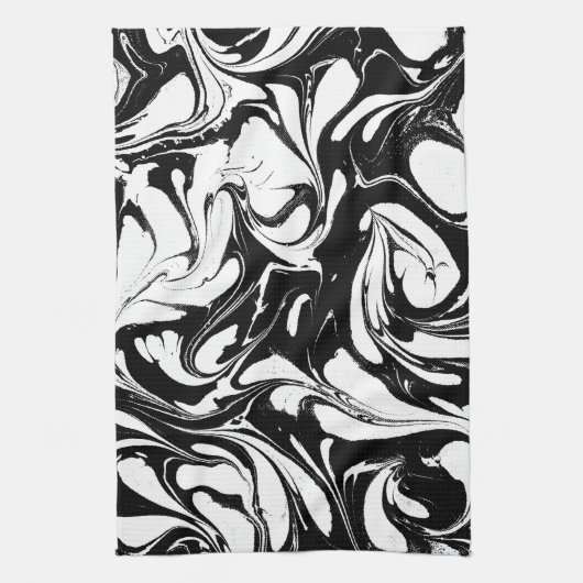 Linge De Cuisine Marbre Tourbillonnant Noir Et Blanc Motif (Vertical)