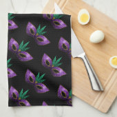 Linge De Cuisine Mardi Gras Masque Purple Éperches motif noir (Quart Plié)