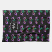 Linge De Cuisine Mardi Gras Masque Violet Éperches motif Monogramme (Horizontal)