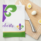 Linge De Cuisine Mardi Gras NOM Vert Or Violet Fleur de Lis (Quart Plié)