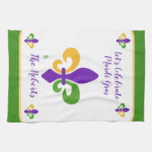 Linge De Cuisine Mardi Gras NOM Vert Or Violet Fleur de Lis (Horizontal)