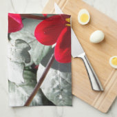 Linge De Cuisine marguerite rose chaud rouge / marguerites fleurs (Quart Plié)