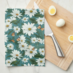Linge De Cuisine Marguerites blanches et papillons
