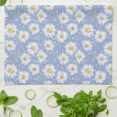 Linge De Cuisine Marguerites blanches sur bleu (Plié)