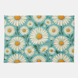 Linge De Cuisine Marguerites sur un fond bleu doux