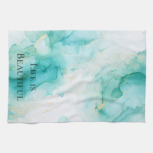 Linge De Cuisine Mariage Chic Menthe Et Or Blanc (Horizontal)