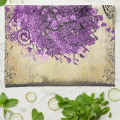 Linge De Cuisine Mariage de feuille d'arbre de coeur violet radiant (Plié)