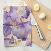 Linge De Cuisine Mariage Fleuris Iris Violet Or Romantique (Quart Plié)