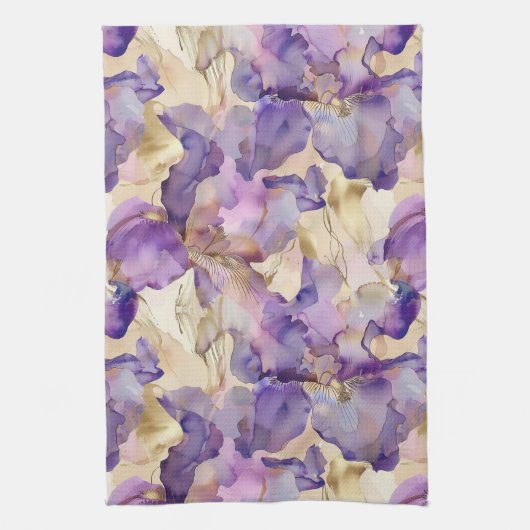Linge De Cuisine Mariage Fleuris Iris Violet Or Romantique (Vertical)